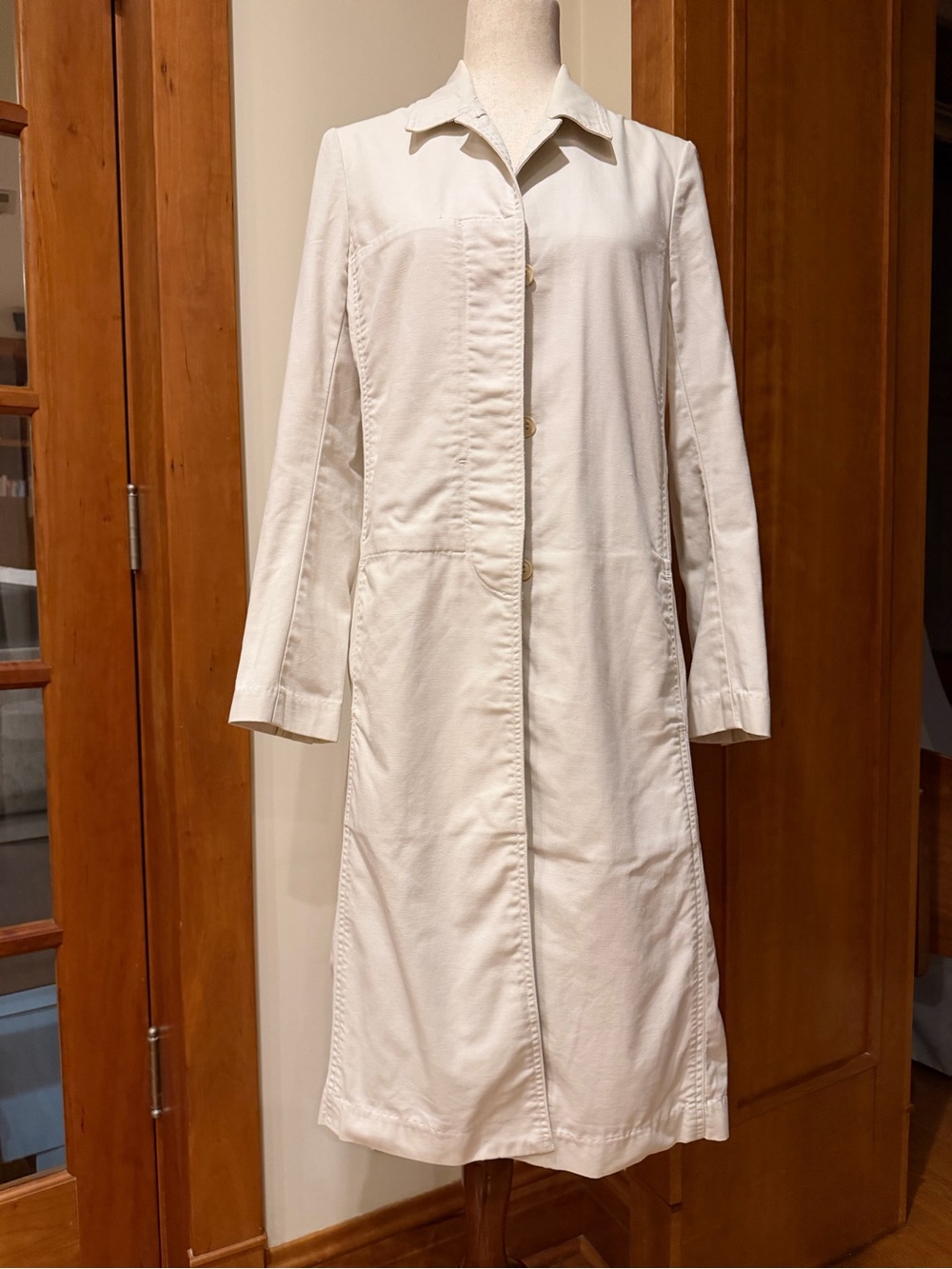 Vintage 90s Katayone Adeli Classic Ivory Beige Long Button Front Coat